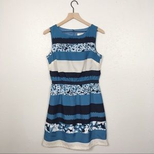 Loft floral striped fit and flare a line dress